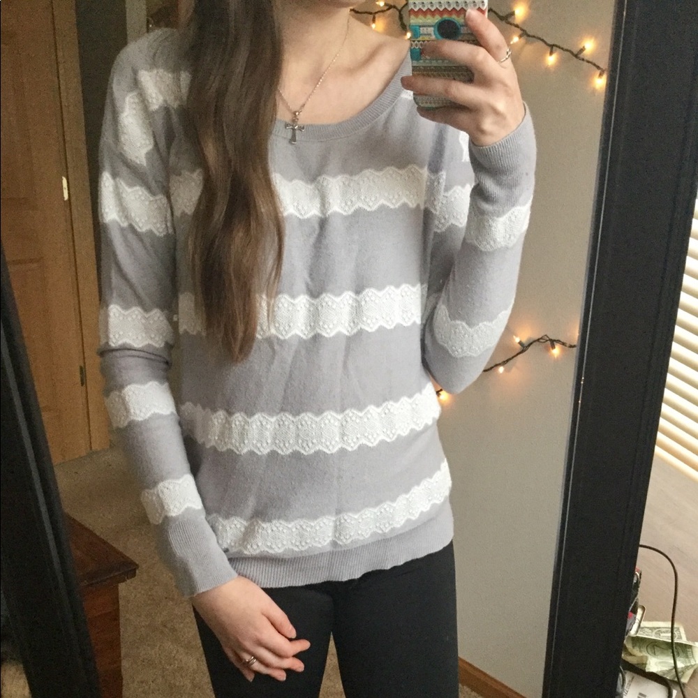 Light Gray Sweater Lace American Eagle Outfitters